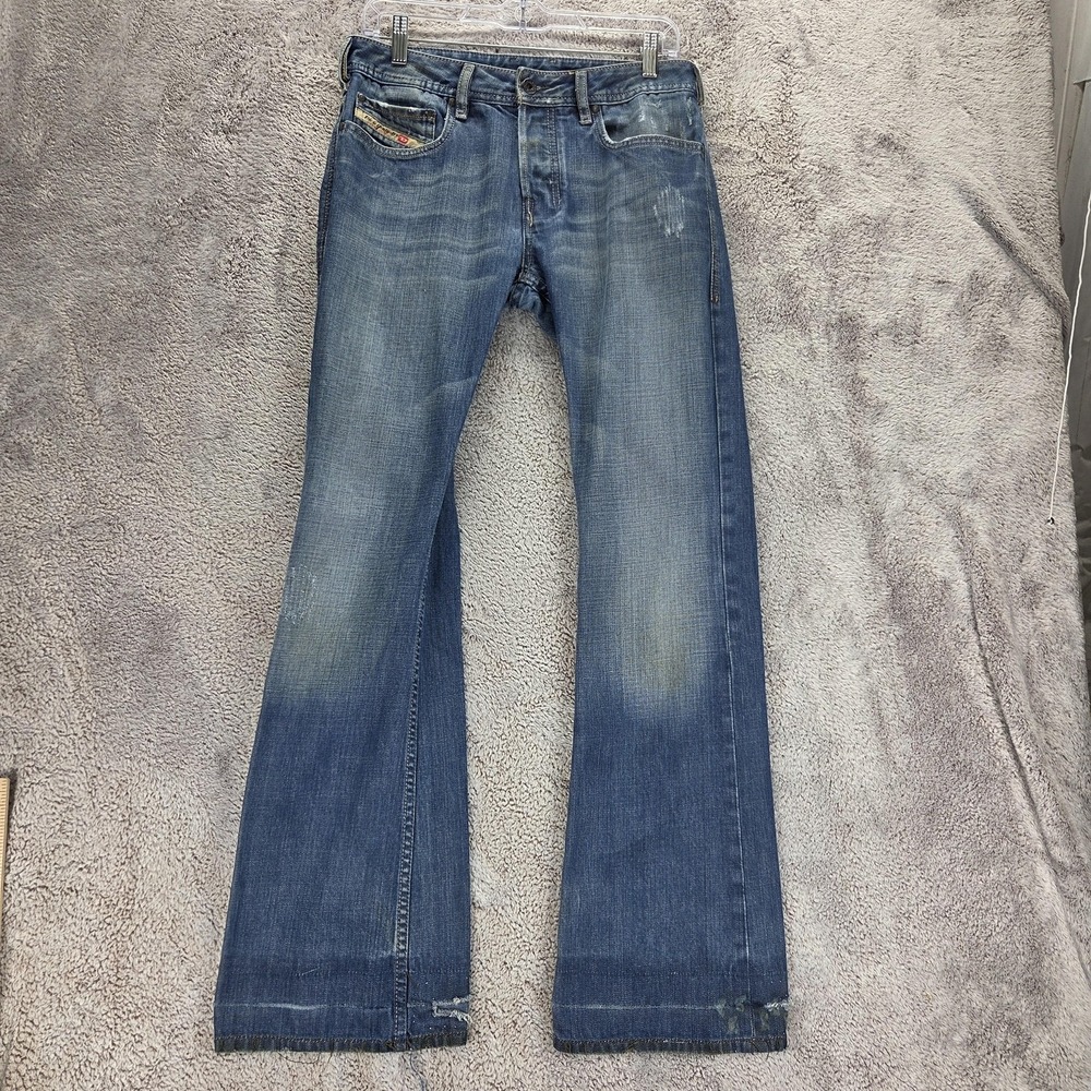 Diesel Jeans Mens 29x32 Blue Zathan Regular Bootcut Button Fly Distressed 0089Z